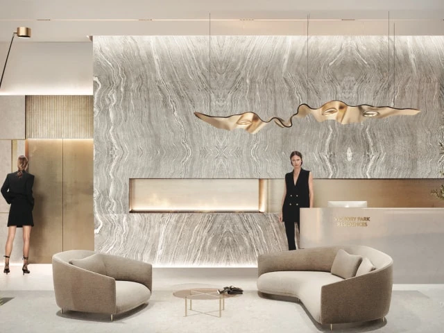 Лобби с ресепшн в ЖК Victory Park Residences