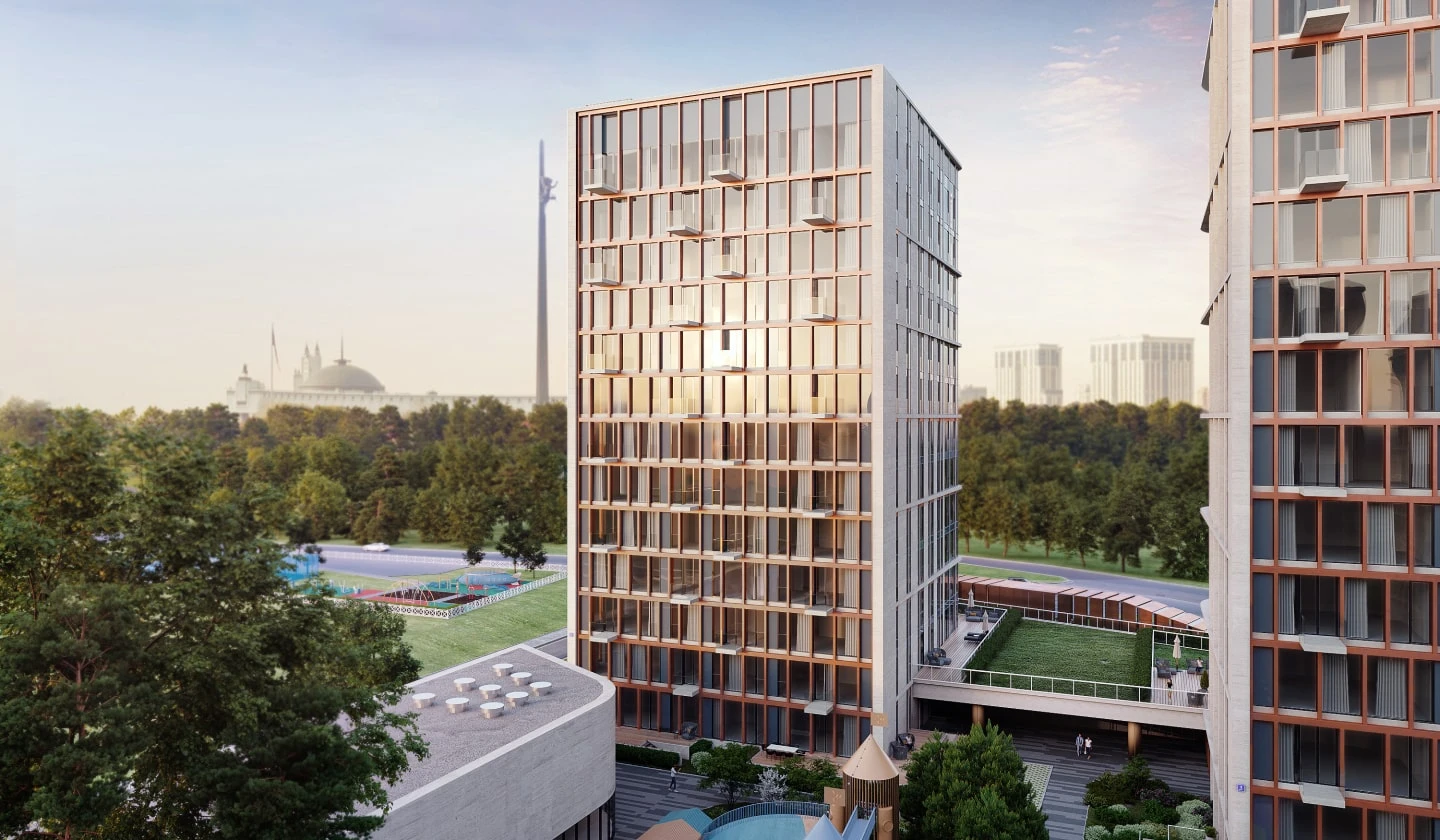 Вид корпуса 1 в ЖК Victory Park Residences